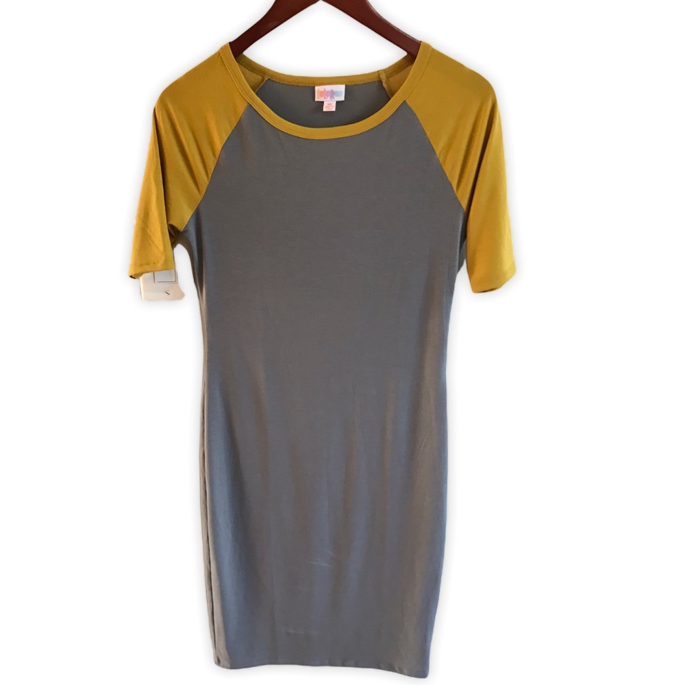 Lularoe Grey & Mustard Yellow Julia Dress
